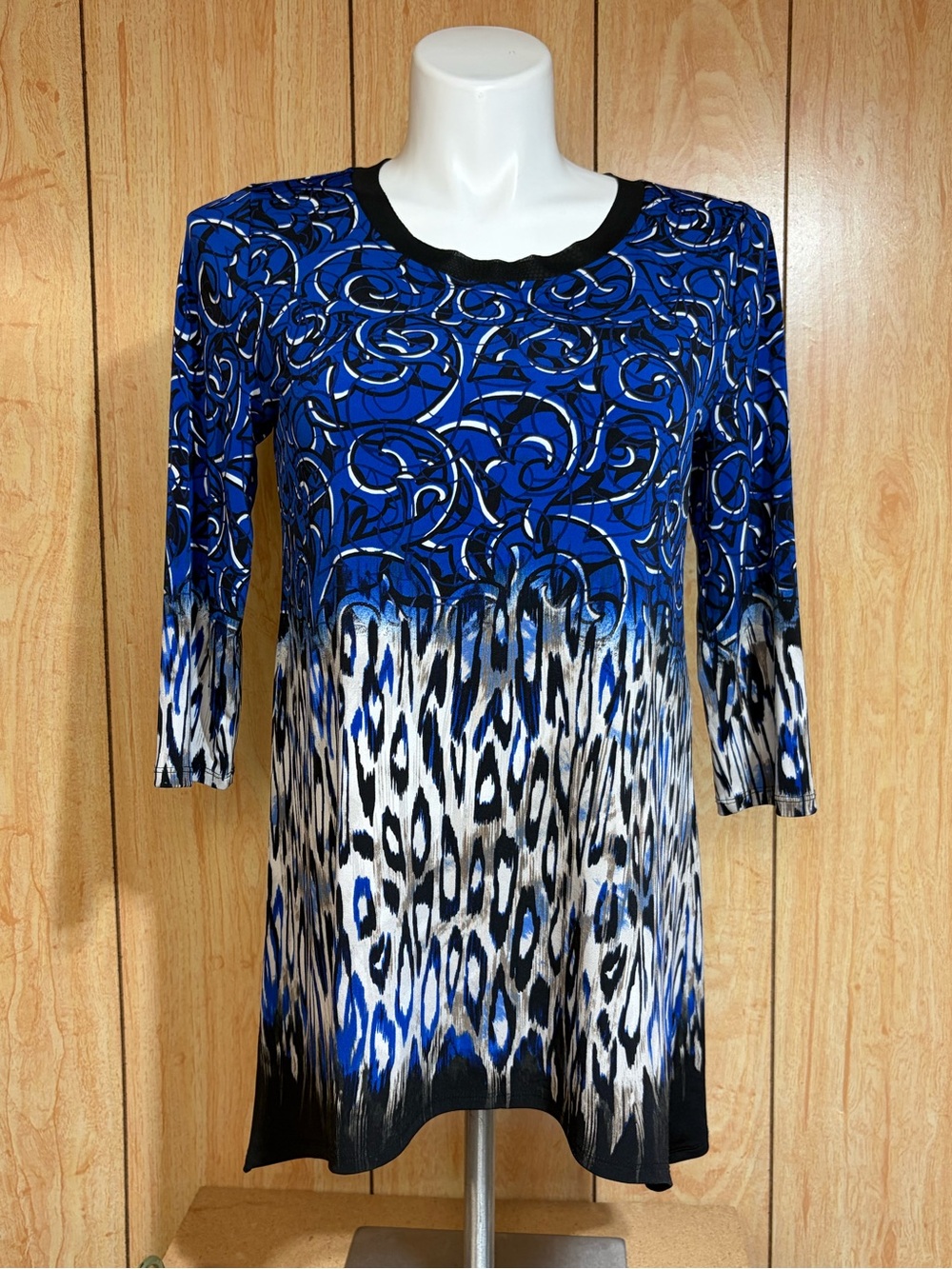 Chico's Blue and Black Patterned Long Sleeve Blouse SZ - S